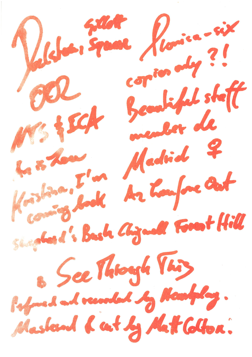 002 12 inch fluorescent orange RISO-printed insert